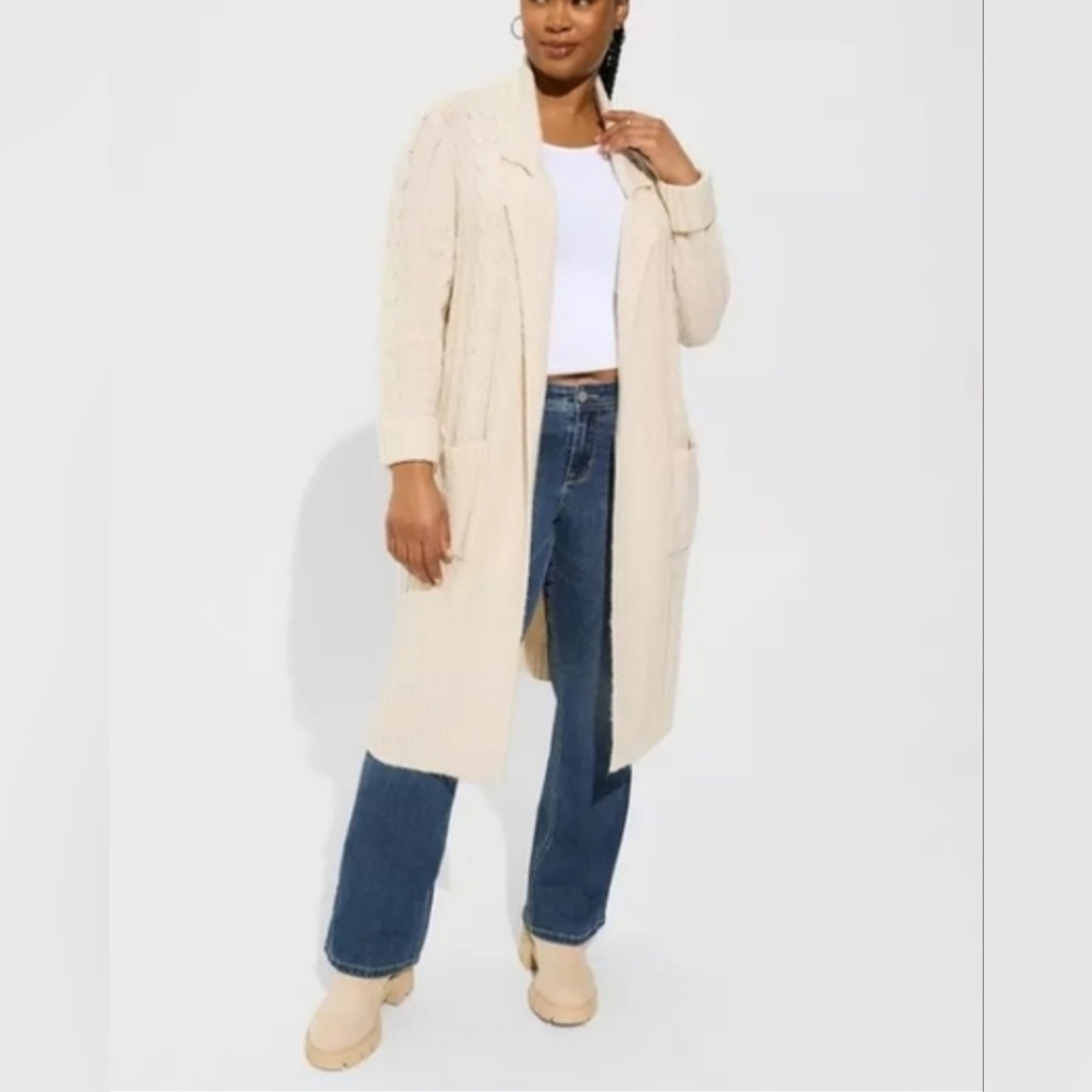 Torrid Chunky Coatigan Cream Cable Knit Sweater Duster Jacket - Picture 12 of 15